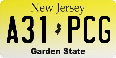 NJ license plate A31PCG