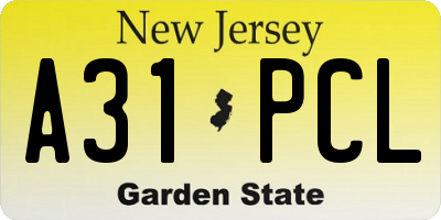 NJ license plate A31PCL