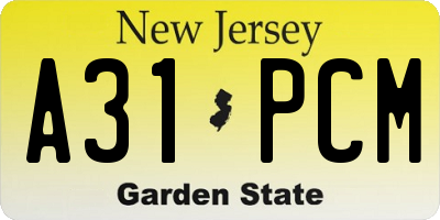 NJ license plate A31PCM
