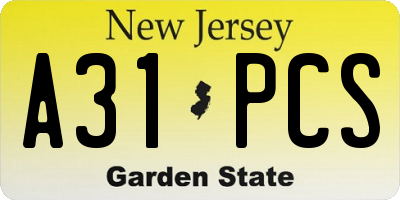 NJ license plate A31PCS