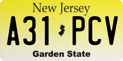 NJ license plate A31PCV