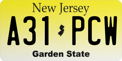 NJ license plate A31PCW