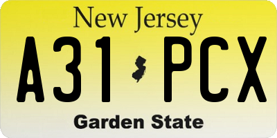 NJ license plate A31PCX