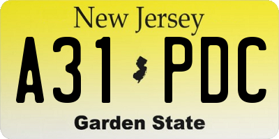 NJ license plate A31PDC