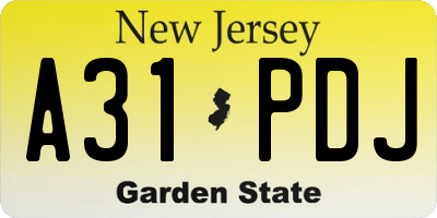 NJ license plate A31PDJ