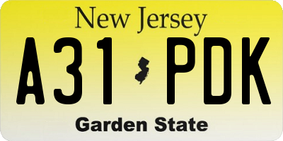NJ license plate A31PDK