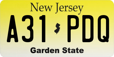 NJ license plate A31PDQ