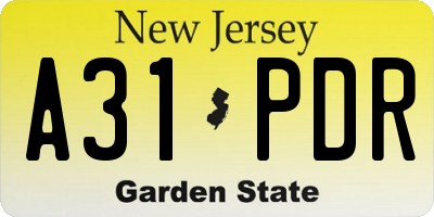NJ license plate A31PDR