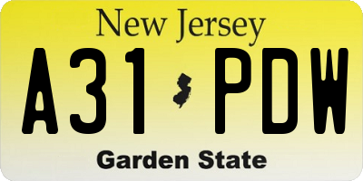 NJ license plate A31PDW