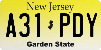 NJ license plate A31PDY