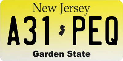 NJ license plate A31PEQ