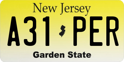 NJ license plate A31PER