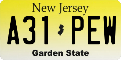 NJ license plate A31PEW