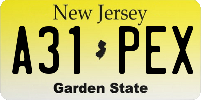 NJ license plate A31PEX