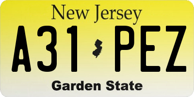 NJ license plate A31PEZ