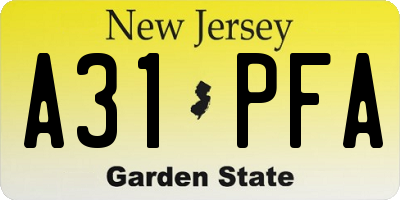 NJ license plate A31PFA