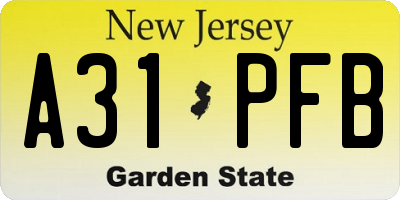 NJ license plate A31PFB