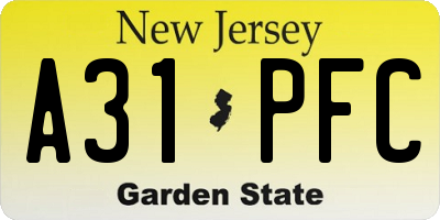 NJ license plate A31PFC