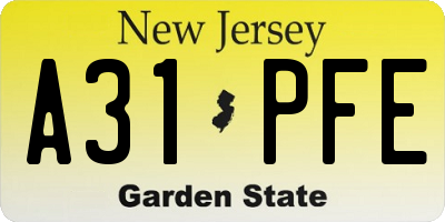 NJ license plate A31PFE