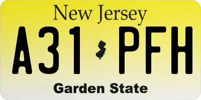 NJ license plate A31PFH