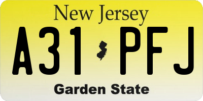 NJ license plate A31PFJ