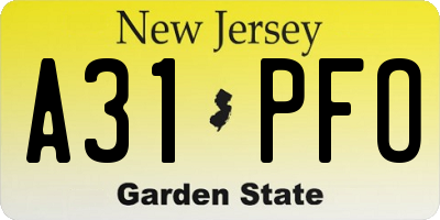 NJ license plate A31PFO