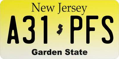 NJ license plate A31PFS