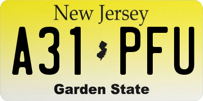 NJ license plate A31PFU