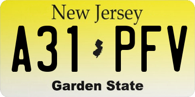 NJ license plate A31PFV