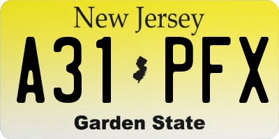 NJ license plate A31PFX
