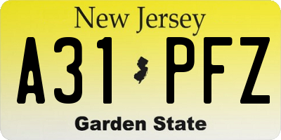 NJ license plate A31PFZ