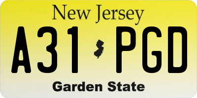 NJ license plate A31PGD