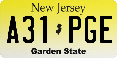 NJ license plate A31PGE