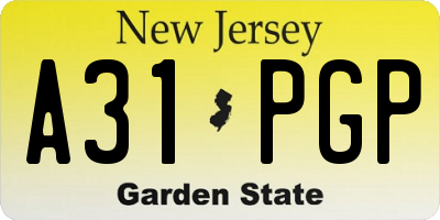 NJ license plate A31PGP