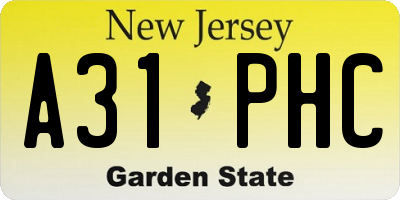 NJ license plate A31PHC