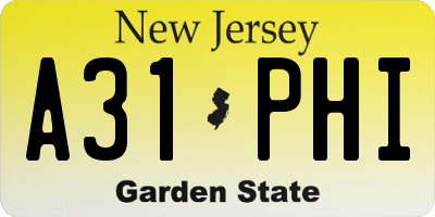 NJ license plate A31PHI