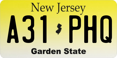 NJ license plate A31PHQ