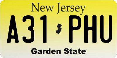 NJ license plate A31PHU