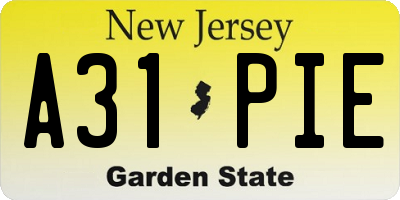 NJ license plate A31PIE