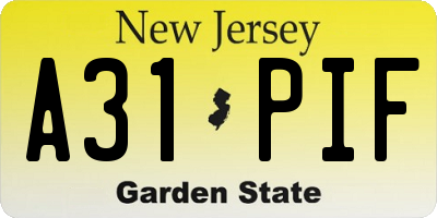 NJ license plate A31PIF