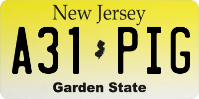 NJ license plate A31PIG