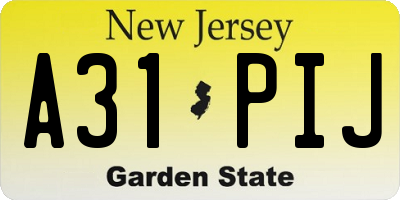 NJ license plate A31PIJ