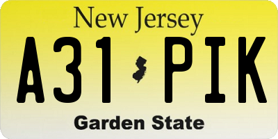 NJ license plate A31PIK