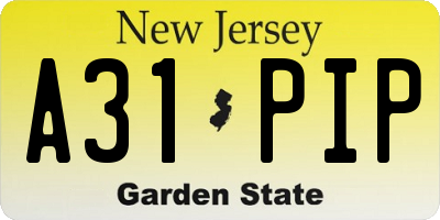 NJ license plate A31PIP