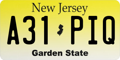 NJ license plate A31PIQ
