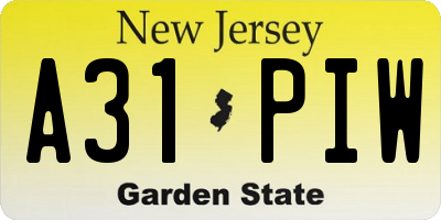 NJ license plate A31PIW