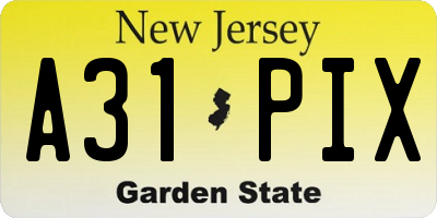 NJ license plate A31PIX