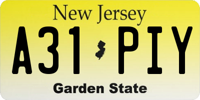 NJ license plate A31PIY