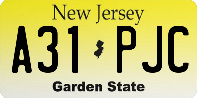 NJ license plate A31PJC
