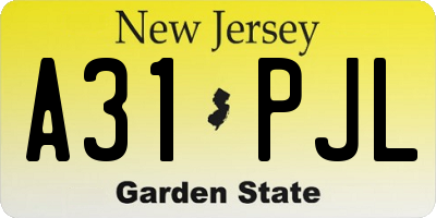 NJ license plate A31PJL